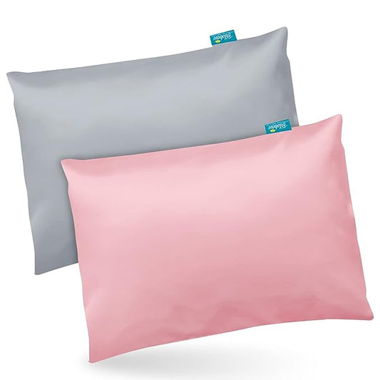 Toddler Pillowcase - 2 pack, 13" x 18", Silky Soft Satin, Envelope Style, Grey & Pink - Biloban Online Store