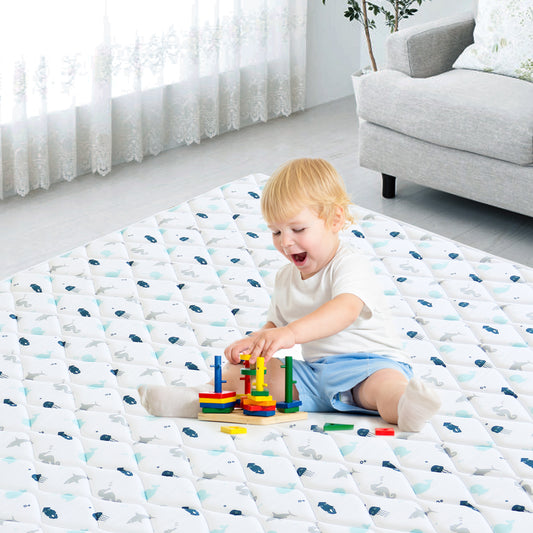 Premium Foam Baby Play Mat | Playpen Mat - 72'' x 59'', Foldable & Non-Toxic Crawling Mat for Infant & Toddler, Perfect fit for dearlomum& MARLBSIDE& CONMIXC& ANGELBLISS Baby Playpen, White Ocean - Biloban Online Store
