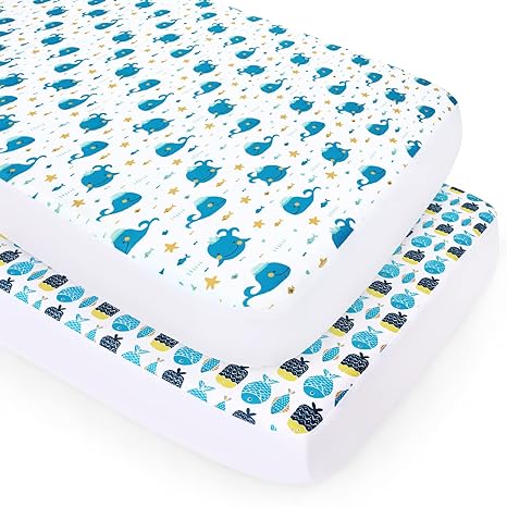 Crib Sheet - 2 Pack, Ultra Soft Microfiber, Whale (for Standard Crib/ Toddler Bed) - Biloban Online Store