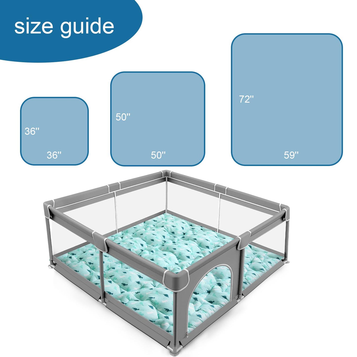 Baby Play Mat | Playpen Mat - Multi-Size Mat, Thicker Padded Tummy Time Non Toxic Foldable Indoor Outdoor Activity Mat for Infant Newborn & Toddler