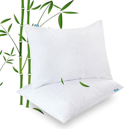 Waterproof Bamboo Pillowcases with Hidden Zipper, 2 Pack, Noiseless Pillow Covers Pillow Protectors - Biloban Online Store