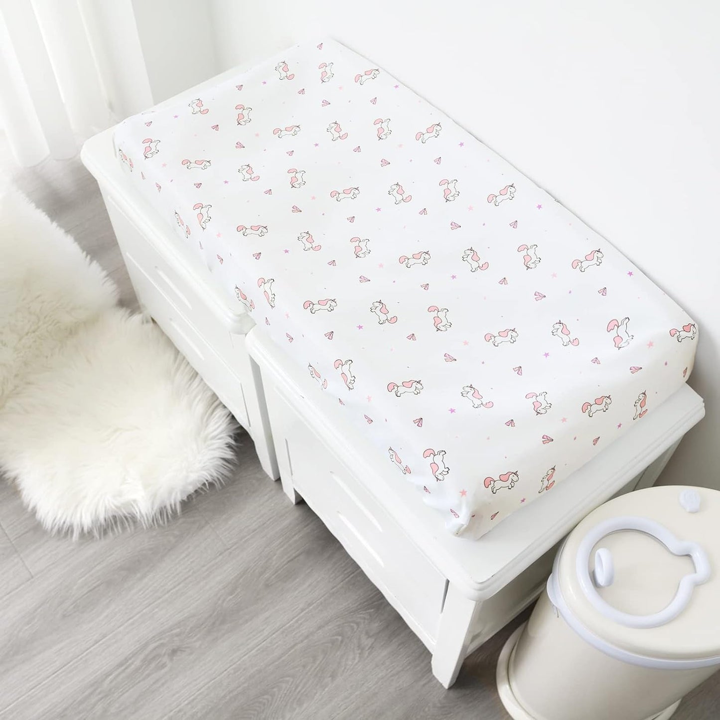 Changing Pad Cover - 4 Pack, Ultra-Soft Microfiber, Comfy & Breathable, Pink & White Horse