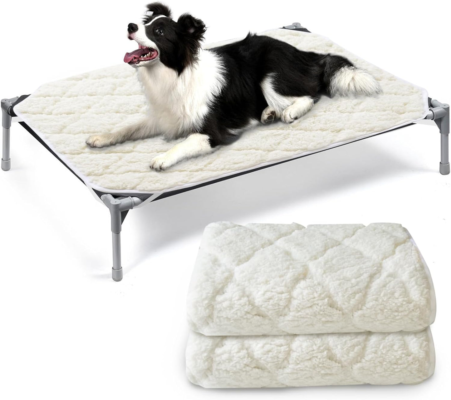 Elevated Dog Bed Pad Waterproof - 2 Pack, Soft Plush Dog Pet Pad for Dog Cot Bed, Machine Washable Dog/Cat Beds Pad with Corner Straps - Biloban Online Store