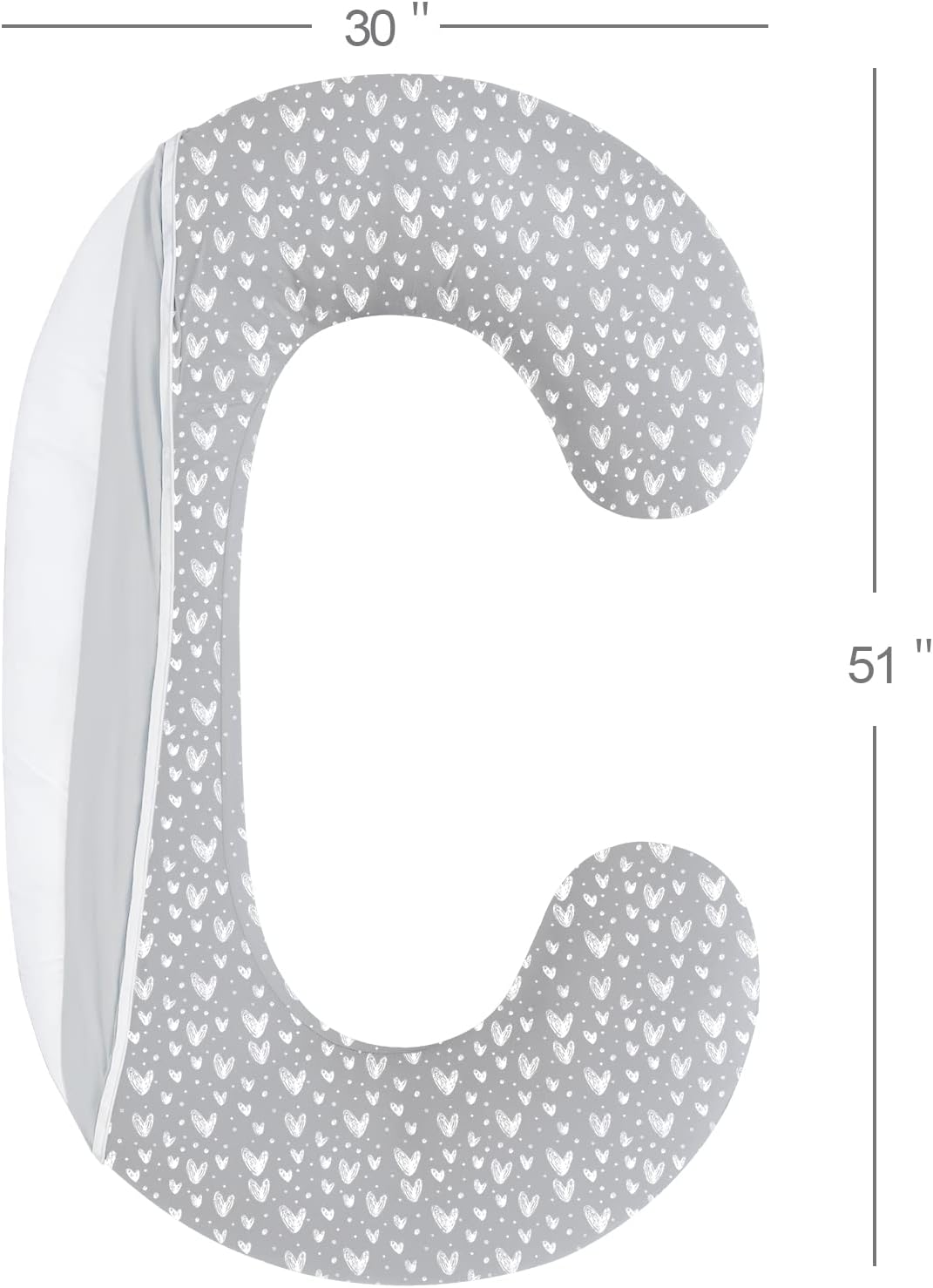 Pregnancy Pillow Cover - for C-Shaped Maternity Body Pillows, Ultra-Soft Microfiber, Grey