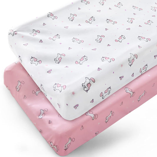 Changing Pad Cover - 2 Pack, Ultra-Soft Microfiber, Comfy & Breathable, Pink & White Horse - Biloban Online Store