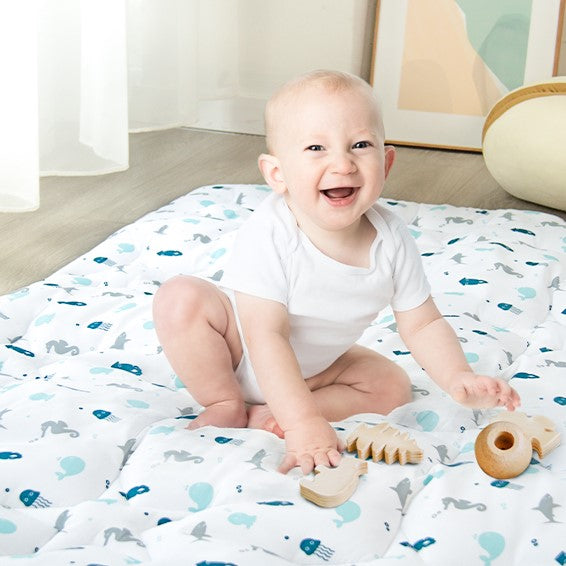 Baby Play Mat | Playpen Mat - Thicker Padded Tummy Time Activity Mat for Infant & Toddler, White Ocean