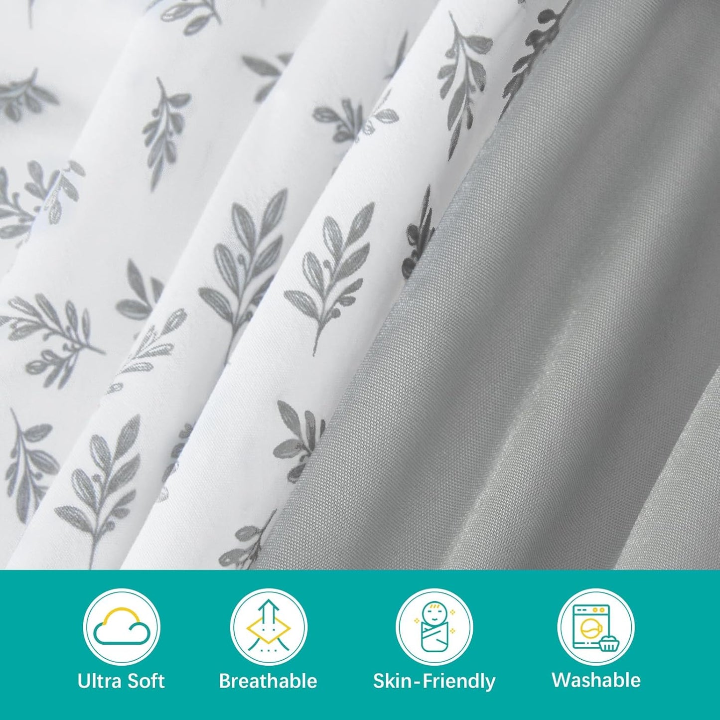Shop by Brand/Model - Bassinet Sheet, 4 Pack, Ultra Soft & Skin-Friendly, Grey &Leaf