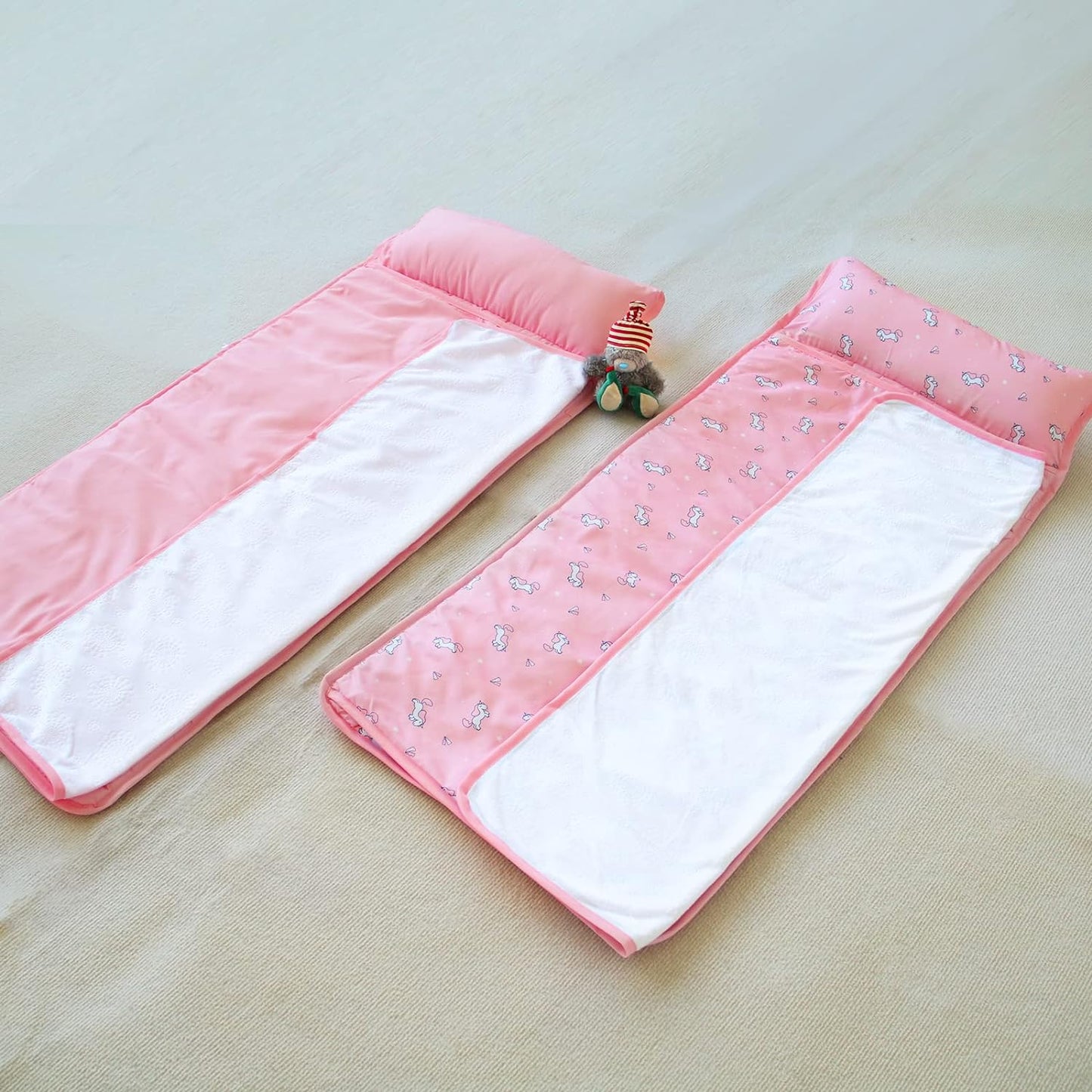 2 Pack Toddler Nap Mat with Pillow and Blanket 50" x 21", Nap Mat for Boys Girls Super Soft and Cozy, Kids Sleeping Bag for Preschool, Daycare, Toddler Sleeping Bag, Pink