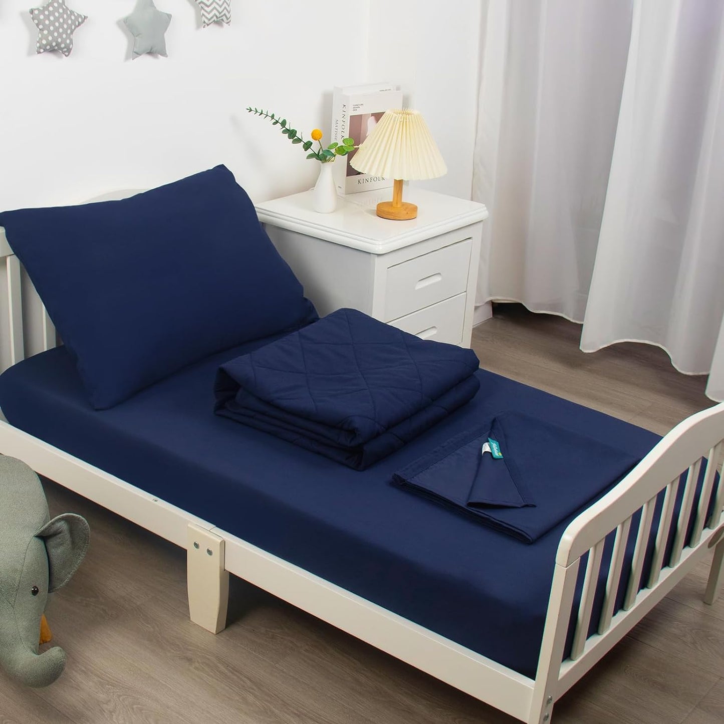 Toddler Bedding Set - 4 Pieces, Includes a Quilted Comforter, Crib Fitted Sheet, Flat Sheet and Envelope Pillowcase, Soft and Breathable, Navy - Biloban Online Store