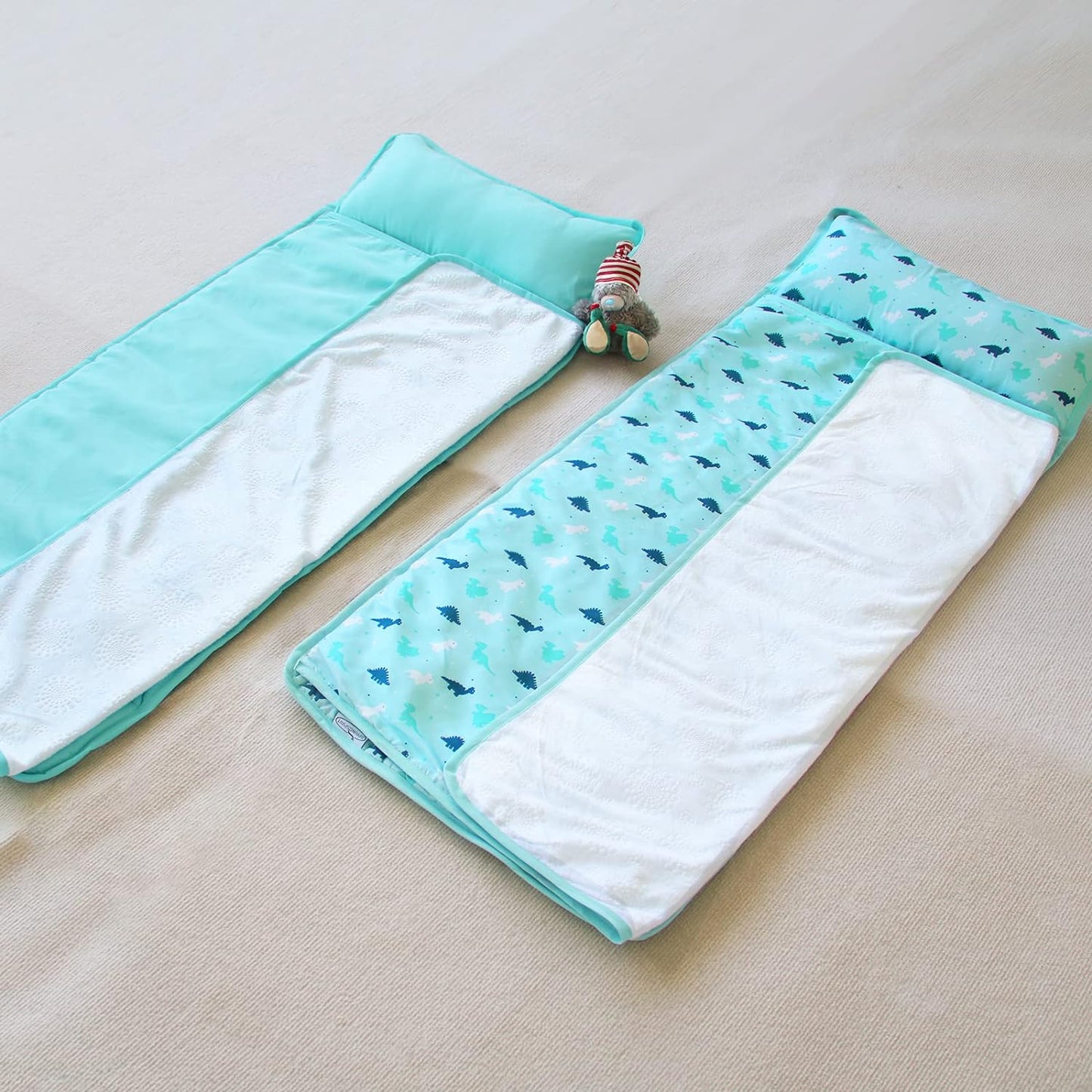 2 Pack Toddler Nap Mat with Pillow and Blanket 50" x 21", Nap Mat for Boys Girls Super Soft and Cozy, Kids Sleeping Bag for Preschool, Daycare, Toddler Sleeping Bag, Blue