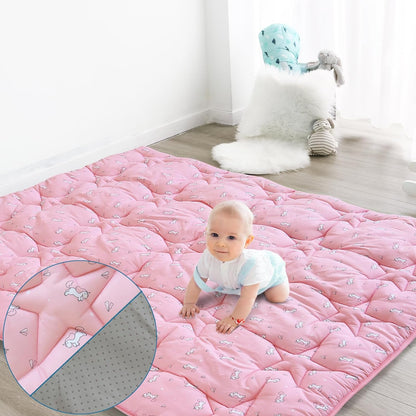 Baby Play Mat | Playpen Mat - Thicker Padded Tummy Time Activity Mat for Infant & Toddler, Pink Horse