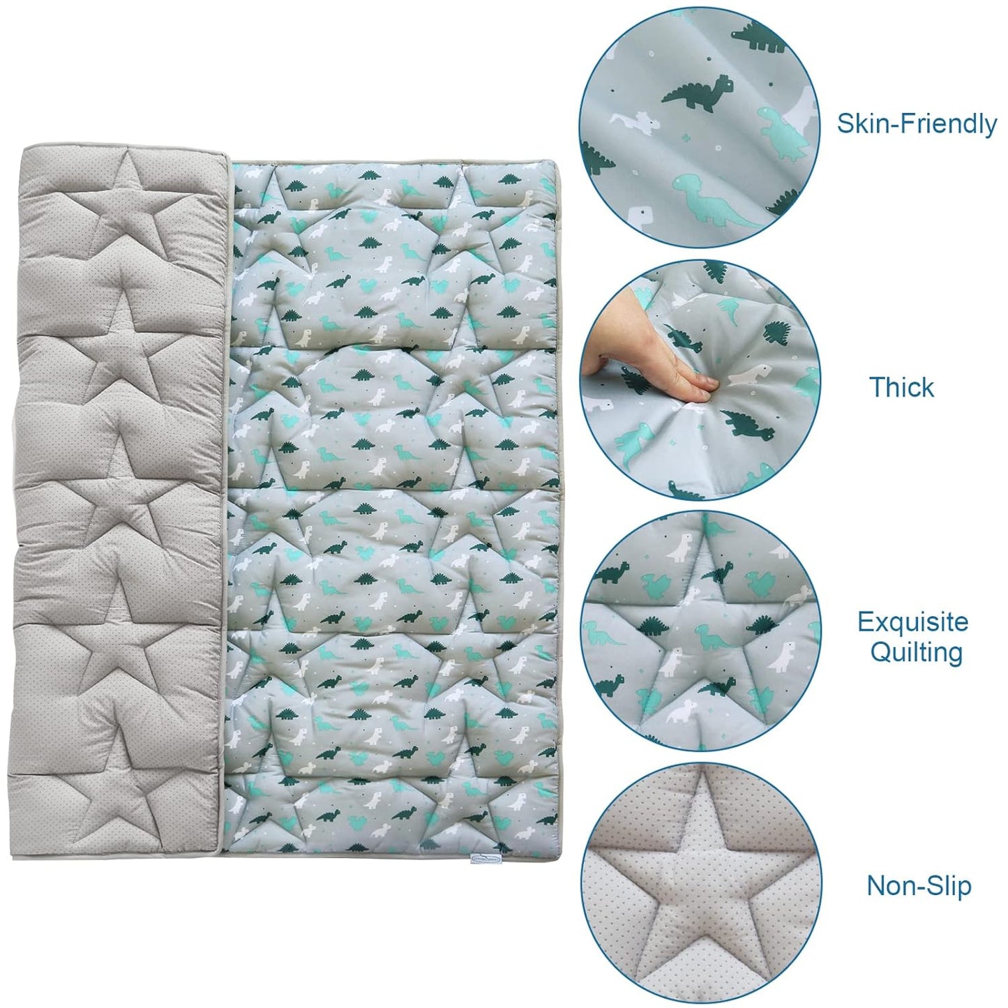Baby Play Mat | Playpen Mat - Thicker Padded Tummy Time Activity Mat for Infant & Toddler, Grey Dinosaur