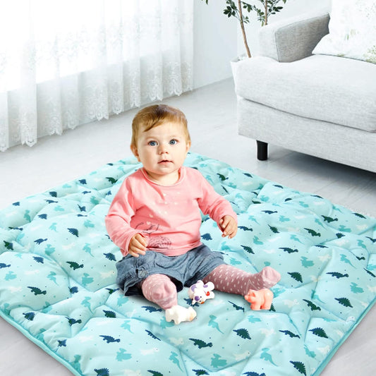 Baby Play Mat | Playpen Mat - 72'' x 59'', Thicker Padded Tummy Time Activity Mat for Infant & Toddler, Perfect fit for dearlomum& MARLBSIDE& CONMIXC& ANGELBLISS Baby Playpen, Blue Dinosaur - Biloban Online Store