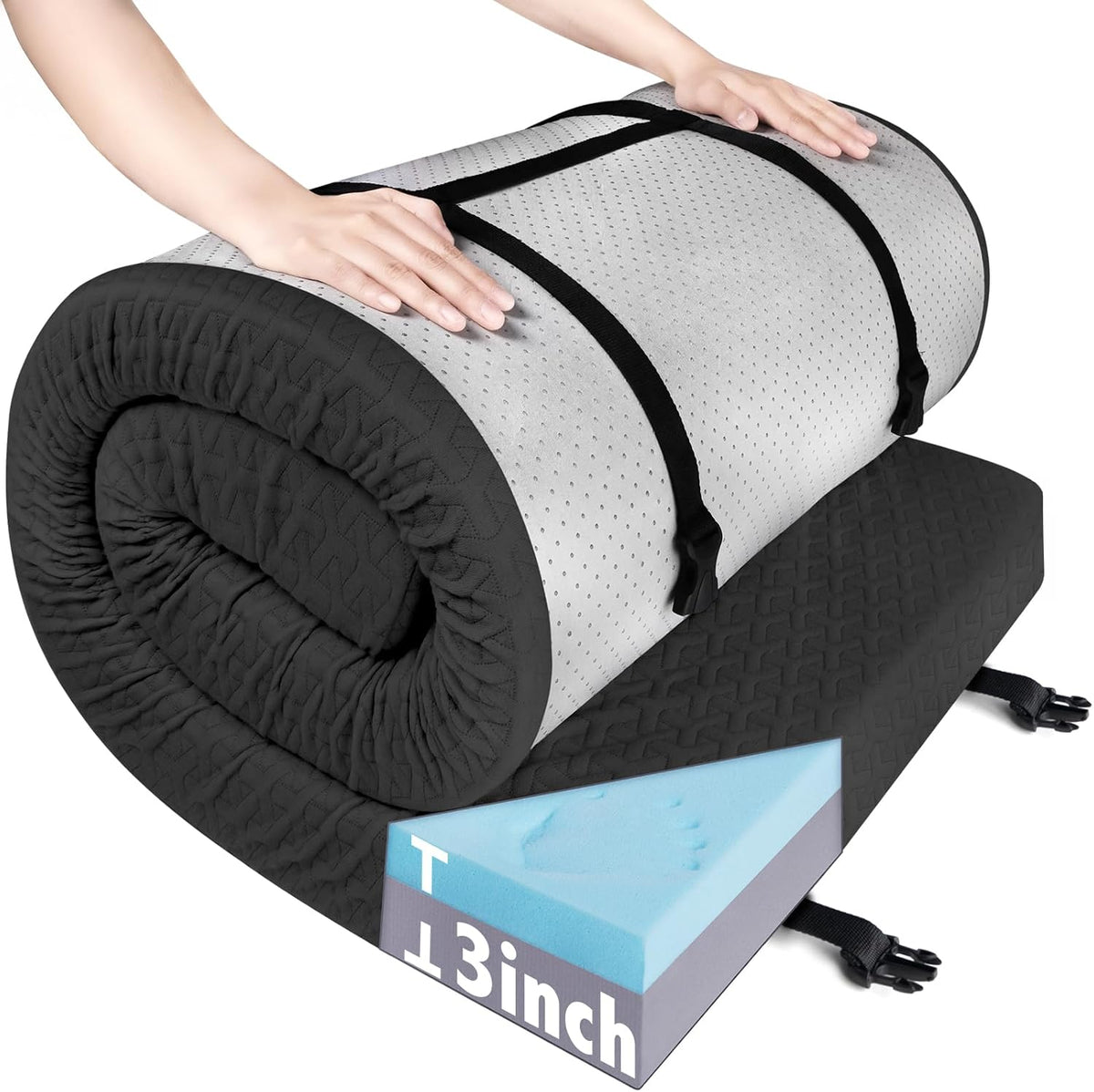 Memory Foam Camping Mattress Pad 3 Inch Thick, Portable Sleeping Pad with Waterproof Cover - Biloban Online Store