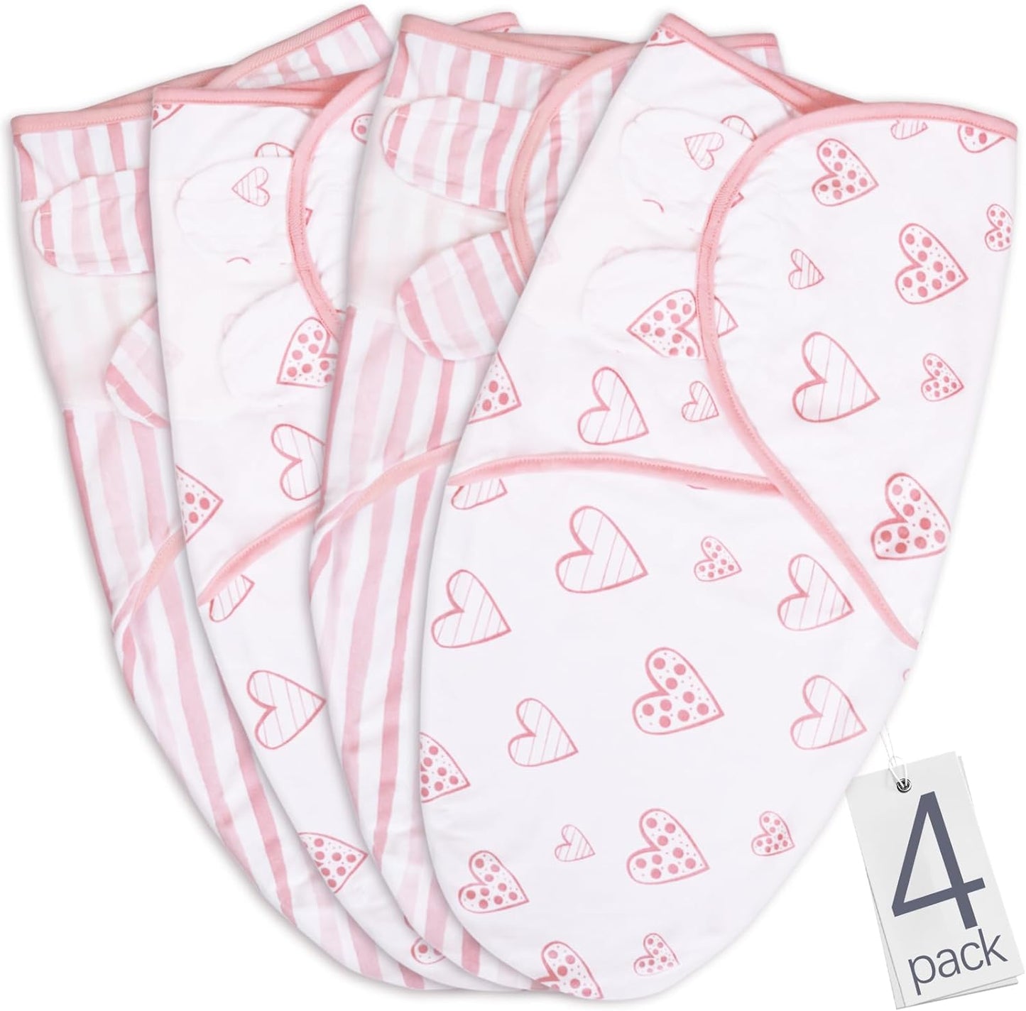 Baby Swaddles - for Newborn 0-3 Months, 4 Pack, 100% Organic Cotton, Pink - Biloban Online Store