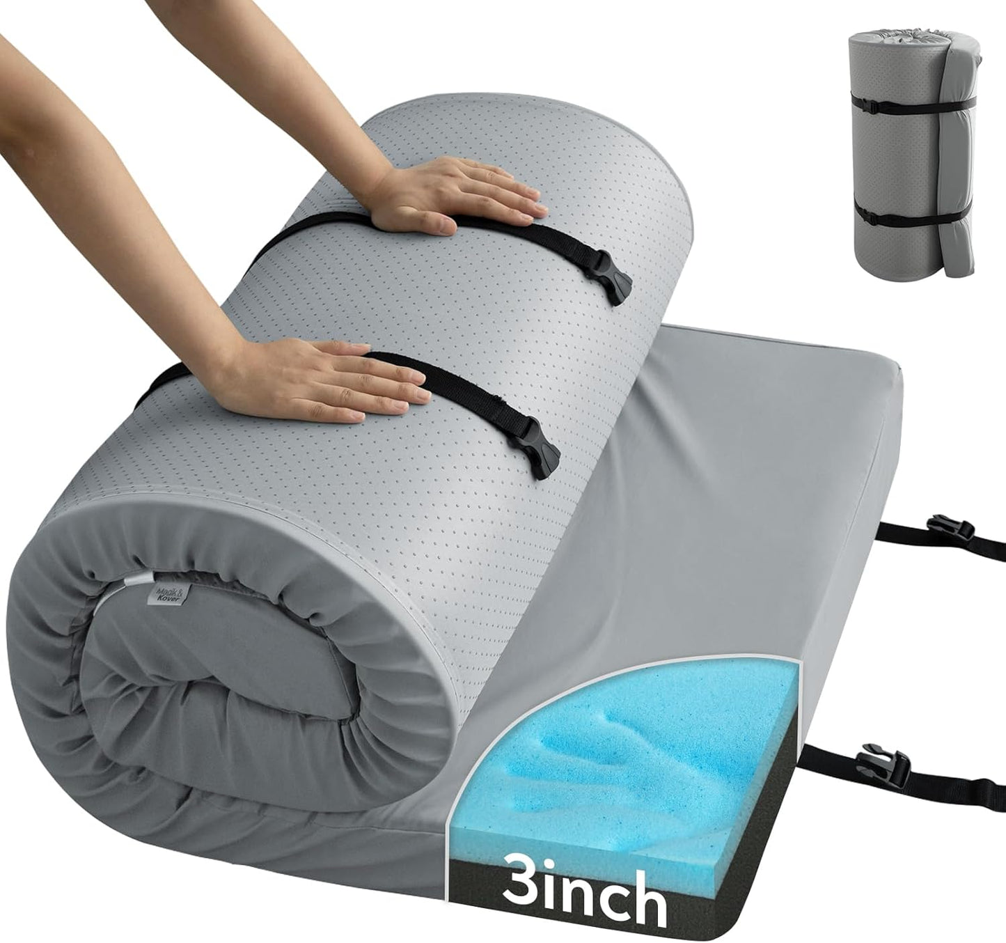 Memory Foam Camping Mattress Pad 3 Inch Thick, Portable Sleeping Pad with Waterproof Cover