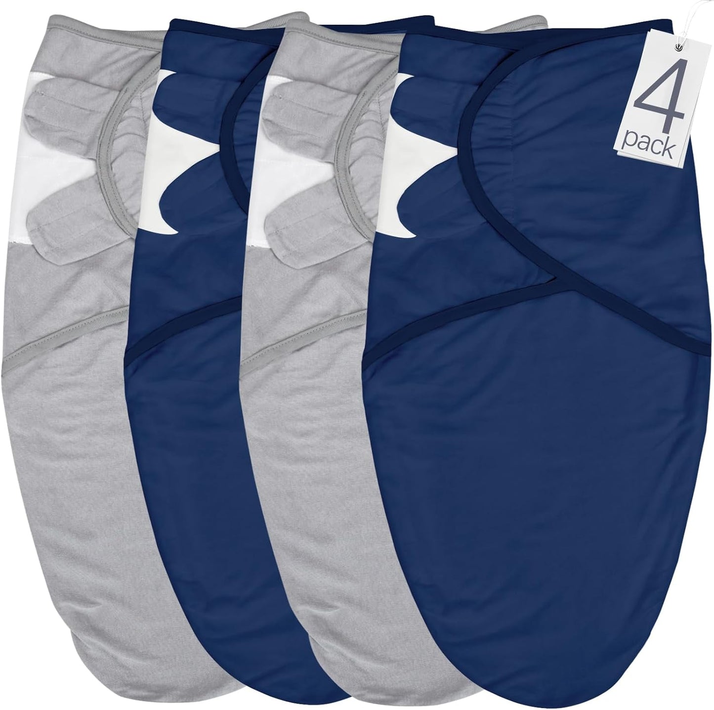 Baby Swaddles - for Newborn 0-3 Months, 4 Pack, 100% Organic Cotton, Grey & Navy - Biloban Online Store