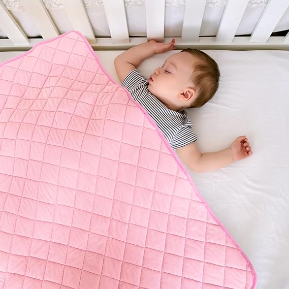 Toddler Blanket - Quilted Kids Cot Bed Comforter 39"x47", Lightweight and Soft, Pink