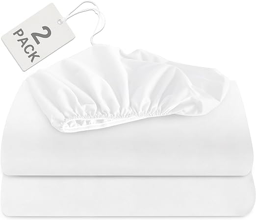 Twin Size Fitted Sheets 2 Pack with Deep Pocket Up to 14", Shrinkage & Stain Resistant & Wrinkle Free, White - Biloban Online Store