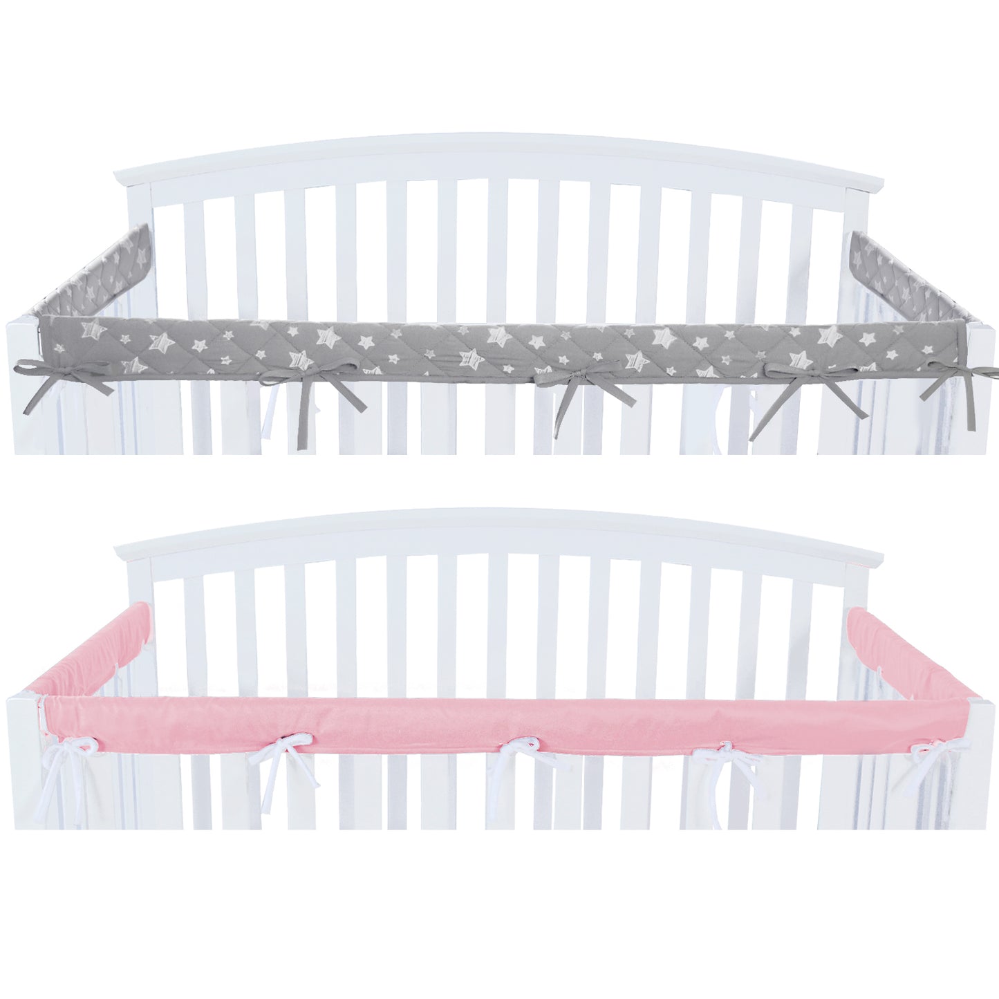 3 Pieces Quilted Crib Rail Cover - Protector Safe Teething Guard Wrap, Reversible, Fit Side and Front Rails,2 Pack - Biloban Online Store