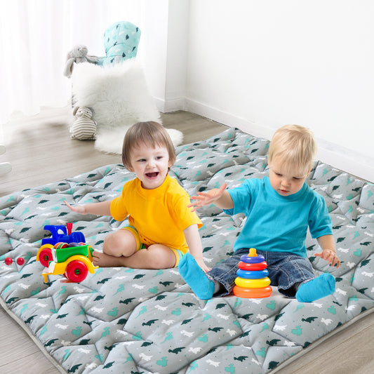 Baby Play Mat | Playpen Mat - Thicker Padded Tummy Time Activity Mat for Infant & Toddler, Grey Dinosaur - Biloban Online Store