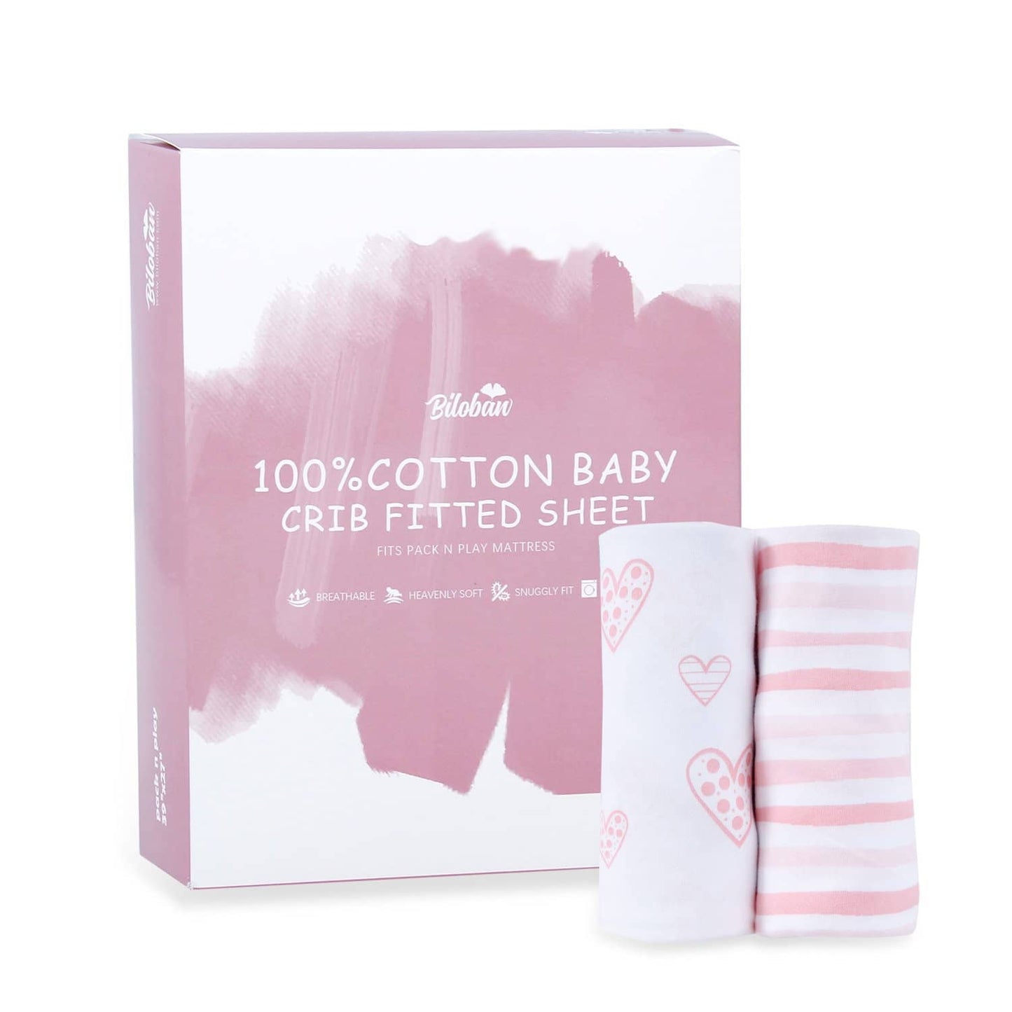 Pack n Play Fitted Sheets - 2 Pack Pink Print, Jersey Cotton (for Mini Crib 39''x27'') - Biloban Online Store