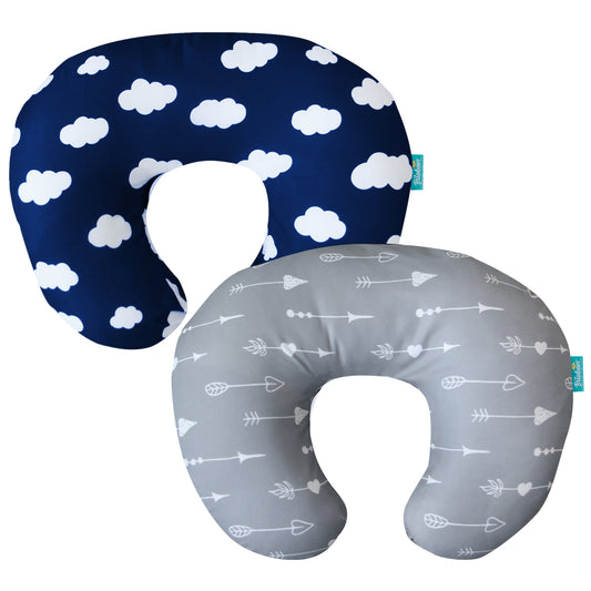 Nursing Pillow Cover for Boppy - 2 Pack, Ultra-soft Microfiber, Breathable & Skin-Friendly, Navy Cloud & Grey Arrow - Biloban Online Store