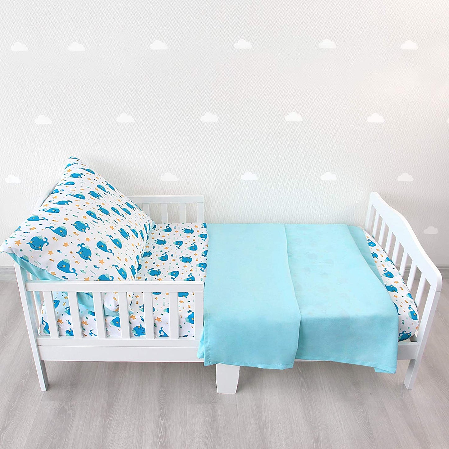 Toddler Sheet Set 3-Piece Microfiber Toddler Bed Set for Boys and Girls,Includes a Crib Fitted Sheet Flat Sheet and Pillowcase, Baby Bedding Sheet & Pillowcase Sets, Whale - Biloban Online Store