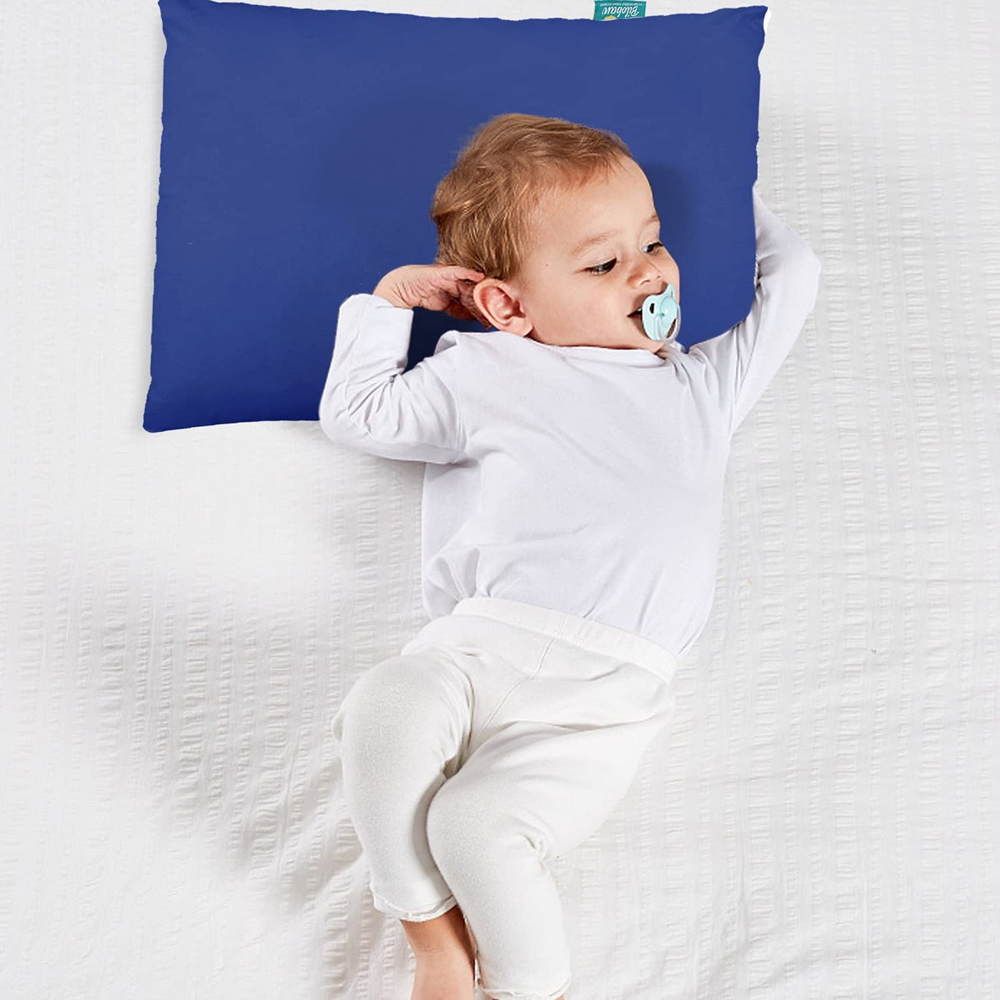 Toddler Pillow Quilted with Pillowcase - 13" x 18", 100% Cotton, Ultra Soft & Breathable, Navy