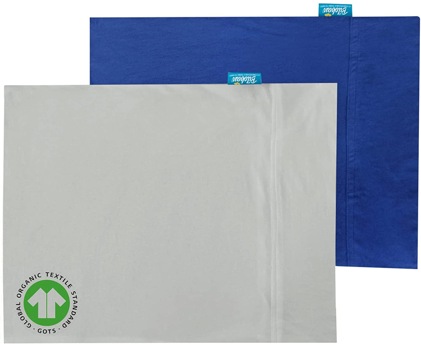 Toddler Pillowcase - 2 Pack, 100% Organic Cotton, Fits Toddler Pillow 12"x16", 13"x18" or 14"x19", Grey & Navy