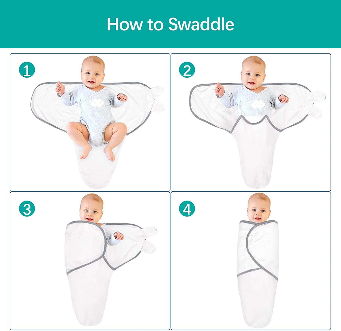 Baby Swaddles - for Newborn 3-6 Months, 2 Pack, 100% Organic Cotton, Grey & White