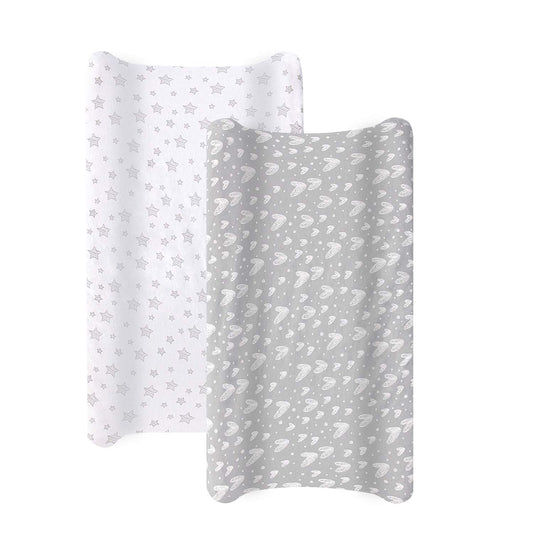 Changing Pad Cover - 2 Pack, 100% Jersey Knit Cotton, Grey & White - Biloban Online Store