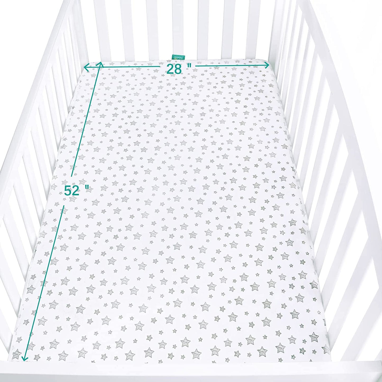 Waterproof Crib Sheet - 2 Pack, 100% Organic Cotton, Grey & White (for Standard Crib/ Toddler Bed)