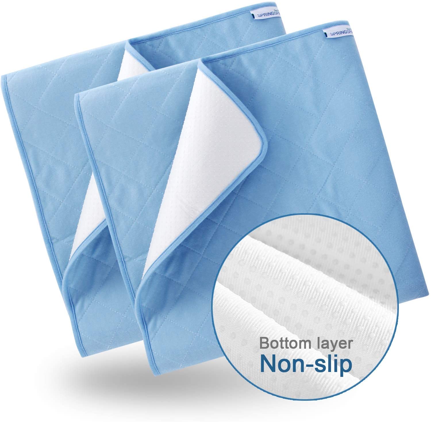 Washable Bed Pads for Incontinence 2 Pack Blue- 34'' x 52'', Reusable