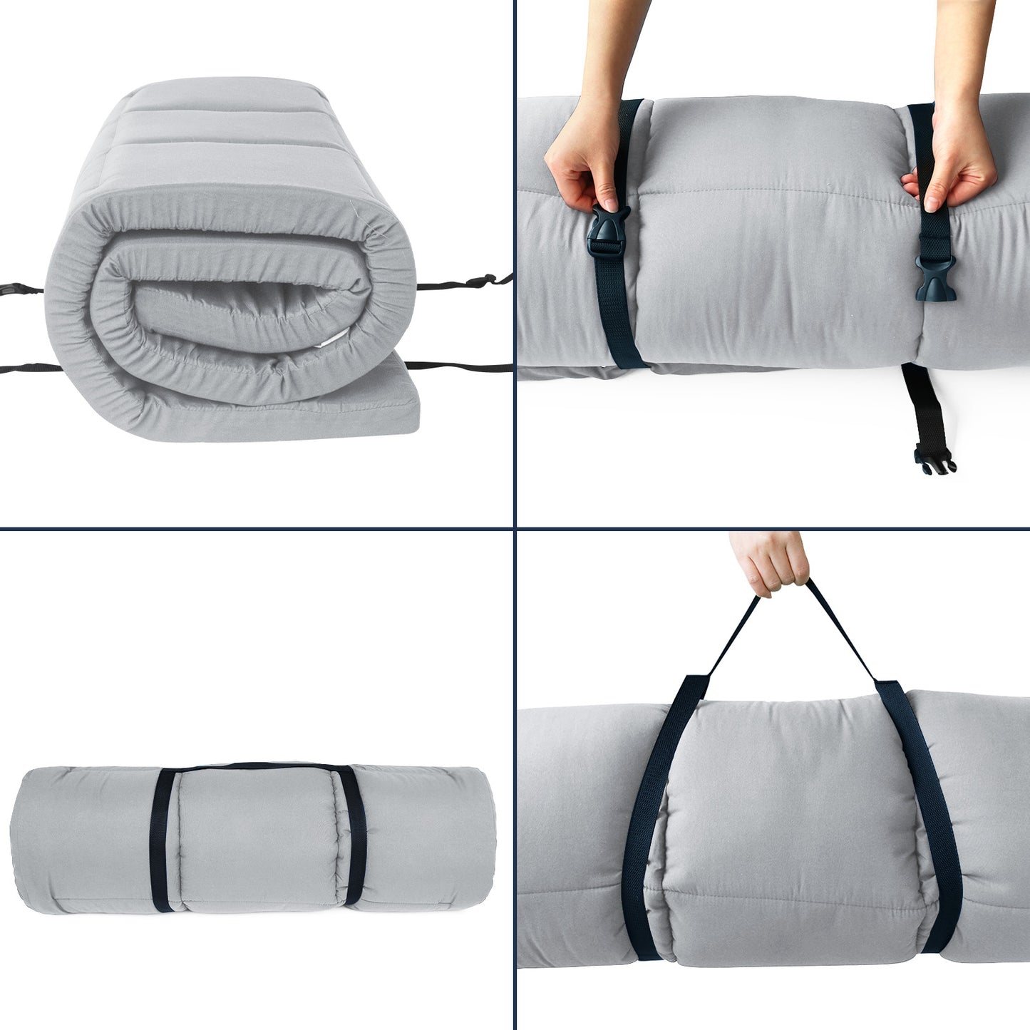 Quilted Cot Mattress Topper - 75" x 30", 2 Pack, Soft and Thicker Cot Pad Only, for Camping Cot/Rv Bunk/Narrow Twin Beds, Grey & Navy - Biloban Online Store