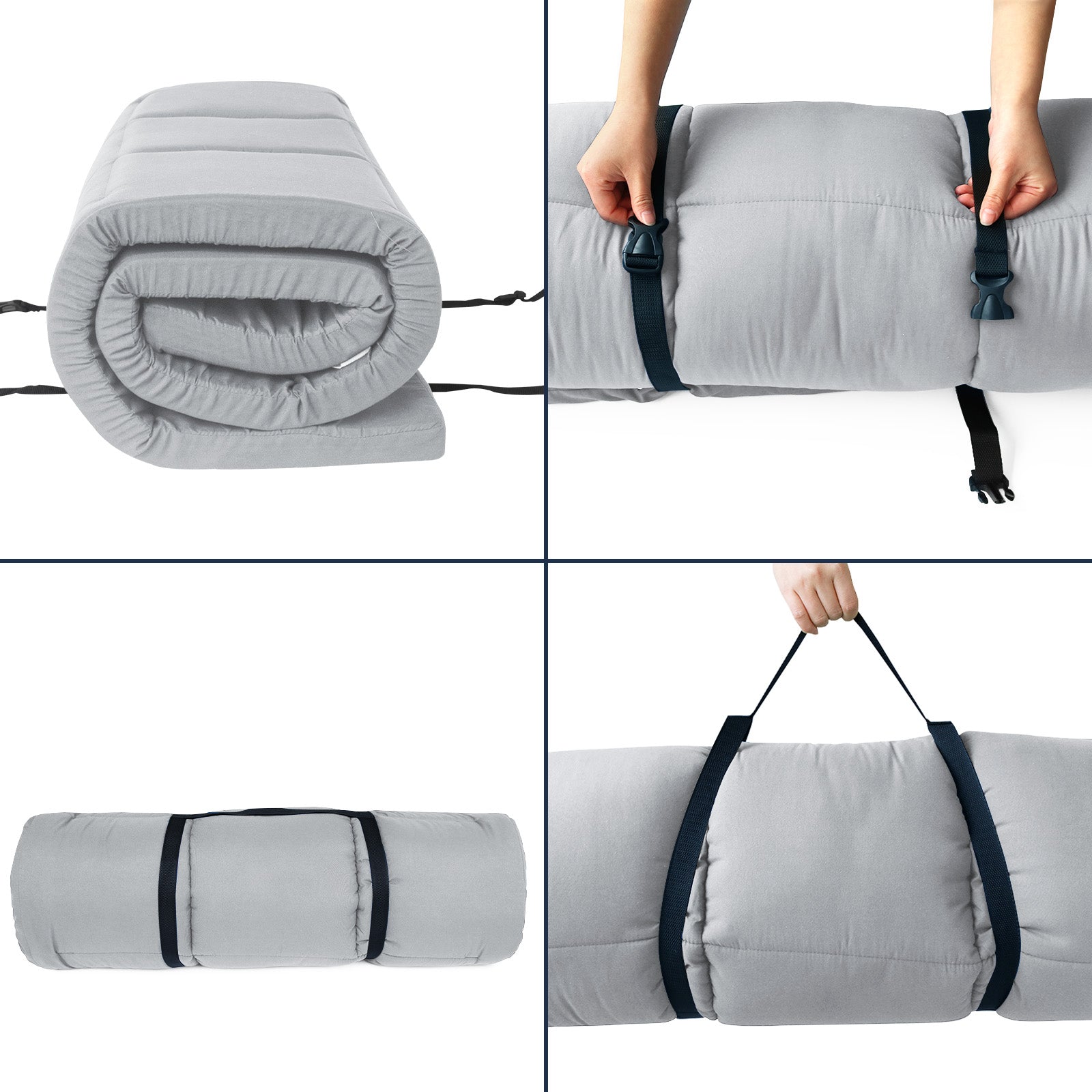 Quilted Cot Mattress Topper - 75" x 30", 2 Pack, Soft and Thicker Cot Pad Only, for Camping Cot/Rv Bunk/Narrow Twin Beds, Grey & Navy - Biloban Online Store