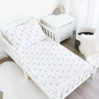 Toddler Bedding Set - 2 Pieces, Includes a Crib Fitted Sheet and Envelope Pillowcase, White Horse