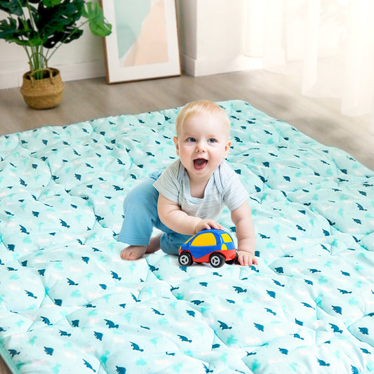 Baby Play Mat | Playpen Mat - Thicker Padded Tummy Time Activity Mat for Infant & Toddler, Aqua Dinosaur - Biloban Online Store