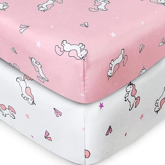 Crib Sheet - 2 Pack, Ultra Soft Microfiber, Pink Horse (for Standard Crib/ Toddler Bed) - Biloban Online Store