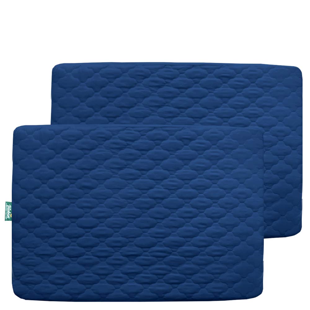 Pack N Play Mattress Pad Cover/ Protector - 2 Pack, Ultra Soft Microfiber, Waterproof, Navy (for Standard Playpen/ Mini Crib) - Biloban Online Store