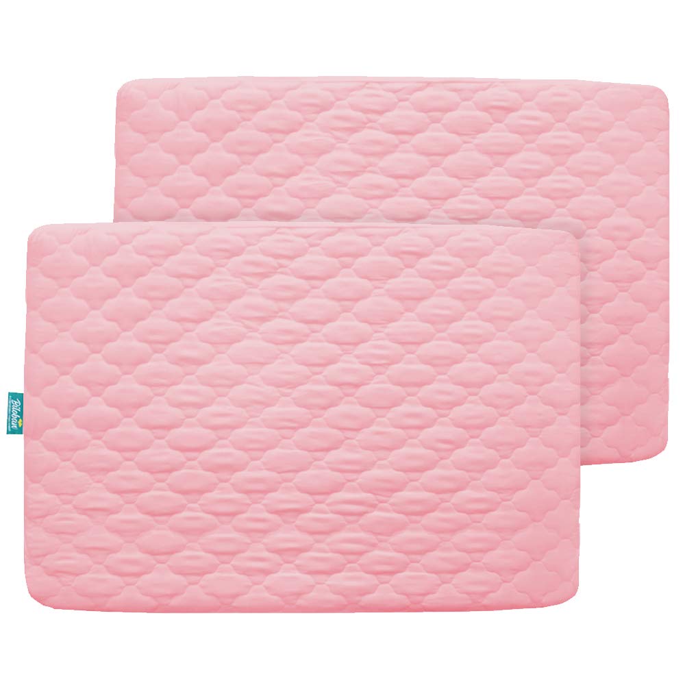 Pack N Play | Mini Crib Mattress Pad Cover/ Protector - 2 Pack, Ultra Soft Microfiber, Waterproof, Pink (39” x 27") - Biloban Online Store