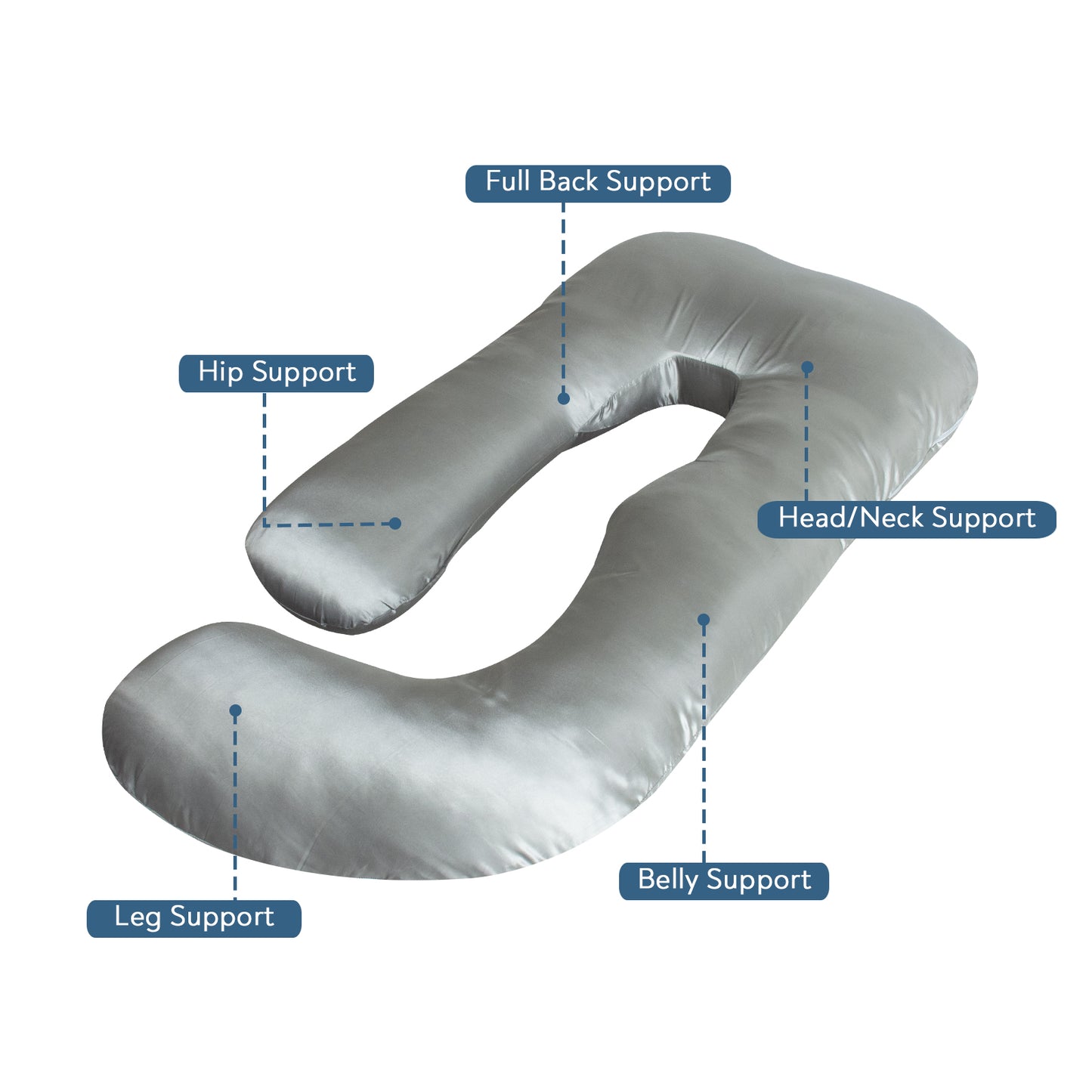 Pregnancy Pillow Case - Ultra Soft, Grey Satin