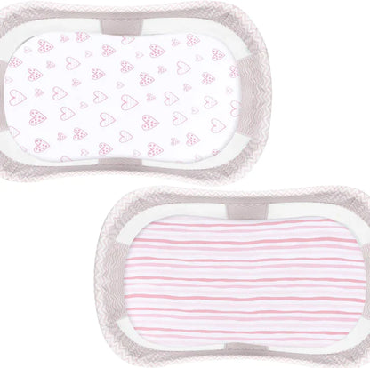 Bassinet Sheets - Fit Chicco Close to You 3-in-1 Bedside Bassinet, 2 Pack, 100% Jersey Cotton, Pink & White - Biloban Online Store