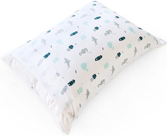 Toddler Bedding Set - 2 Pieces, Includes a Crib Fitted Sheet and Envelope Pillowcase, White Ocean