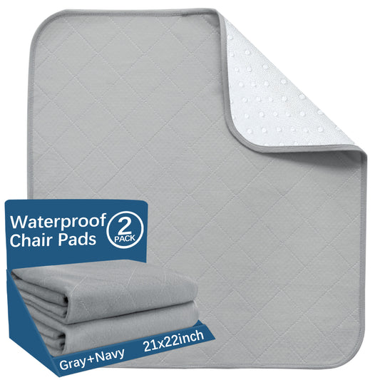 Waterproof Chair Pad/ Mat - 22" x 21", 2 Pack, Reusable Chuck Pads, Incontinence Underpads, Seat Protector with Non-slip Back for Adults, Elderly, Kids and Pets, Machine Washable, Grey - Biloban Online Store