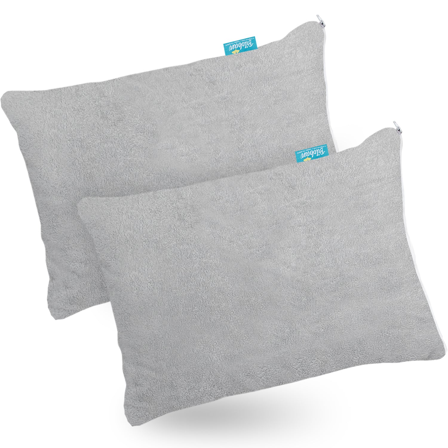 Waterproof Toddler Pillowcase with Zipper - 2 Pack, Bamboo Terry Surface, Fits Toddler Pillow 12"x16", 13"x18" or 14"x19", Grey - Biloban Online Store