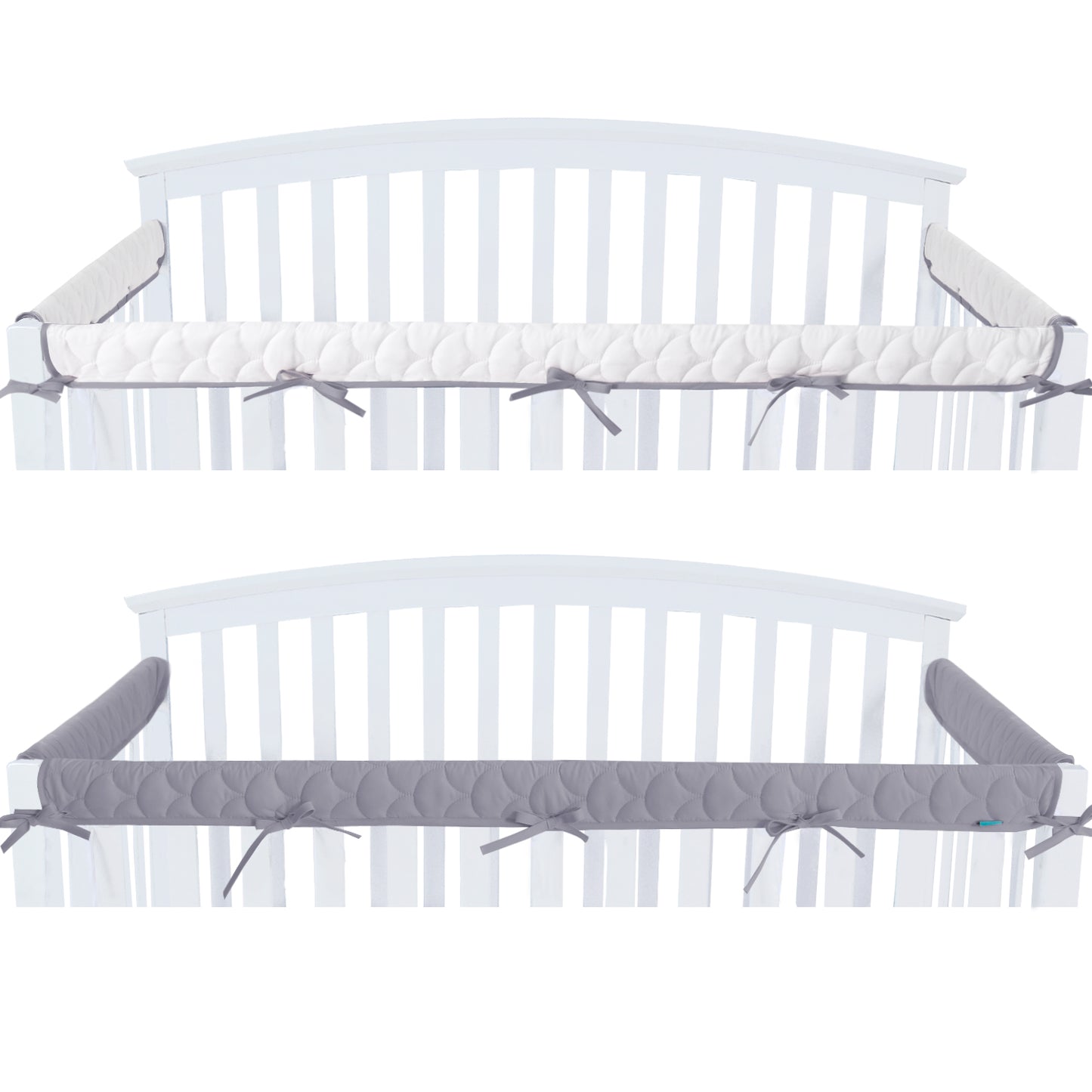 3 Pieces Quilted Crib Rail Cover - Protector Safe Teething Guard Wrap, Reversible, Fit Side and Front Rails, Grey & White - Biloban Online Store
