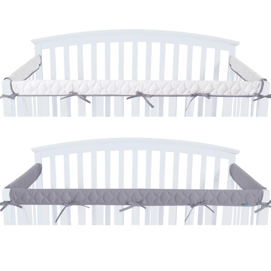 3 Pieces Quilted Crib Rail Cover - Protector Safe Teething Guard Wrap, Reversible, Fit Side and Front Rails, Grey & White - Biloban Online Store