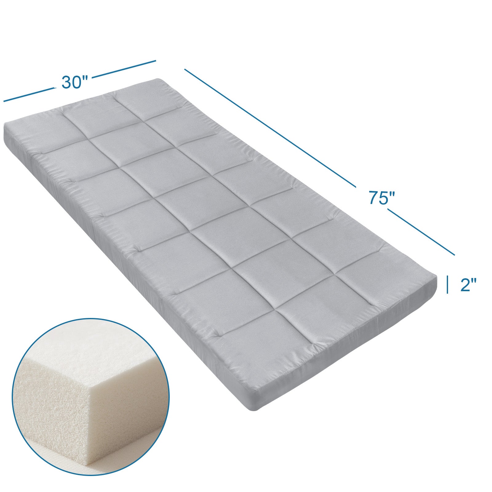 Quilted Cot Mattress Topper - 75" x 30", 2 Pack, Soft and Thicker Cot Pad Only, for Camping Cot/Rv Bunk/Narrow Twin Beds, Grey & Navy - Biloban Online Store