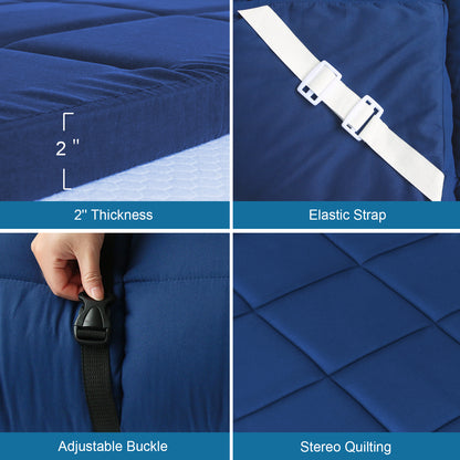 Quilted Cot Mattress Topper - 75" x 30", 2 Pack, Soft and Thicker Cot Pad Only, for Camping Cot/Rv Bunk/Narrow Twin Beds, Navy - Biloban Online Store
